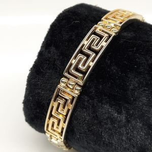 Vintage Greek key panel Bracelet goldtone